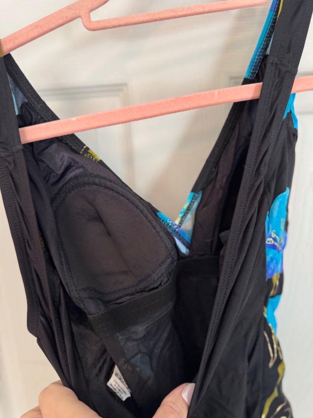 Vintage Great Lengths Swimsuit Black & Blue Floral One Piece 90s Slimming 10 - Picture 6 of 10